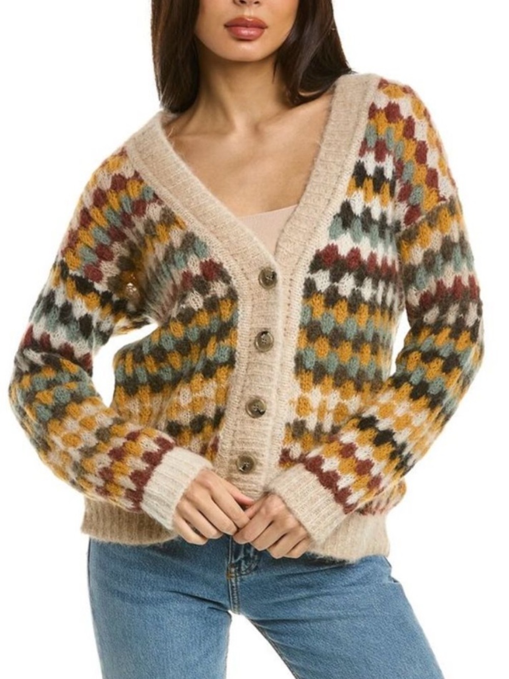 Ba&Sh Walt V Neck Wool Blend Colorful Cardigan Sweater Size 1